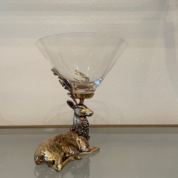 Gold Stag Reindeer Martini Glasses 7.5oz Set of 2 Christmas Holiday Barware New - Picture 6 of 15